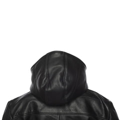 Jules black Buttoned up hooded leather jacket