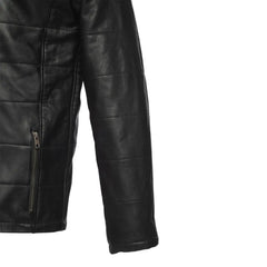 Jules black Buttoned up hooded leather jacket