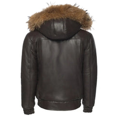 Castillo Brown winter leather jacket with hoodie