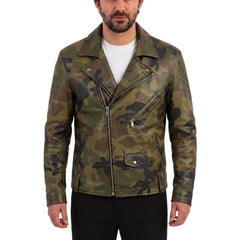 Military Printed Camouflage Leather Biker Jacket