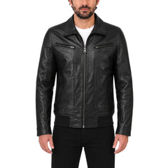 Black Leather Jacket with Collar
