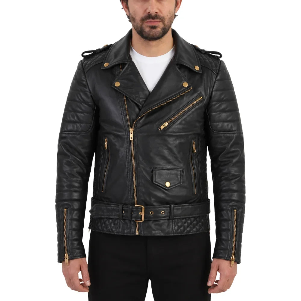 Mercado's Belted & Quilted Leather Biker Jacket