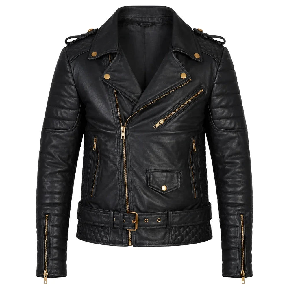 Mercado's Belted & Quilted Leather Biker Jacket