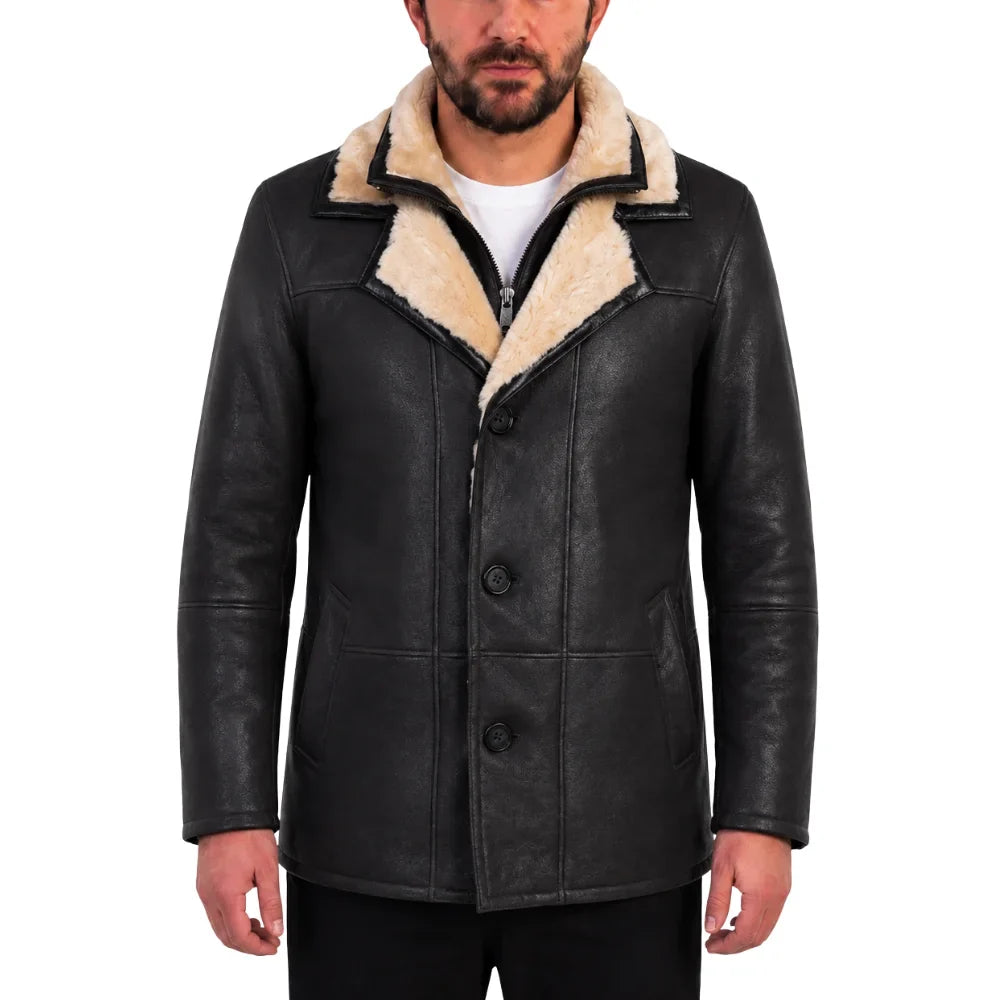 Alex's brown shearling driving coat