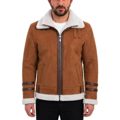 Hagan's Tan Aviator bomber Suede shearling jacket