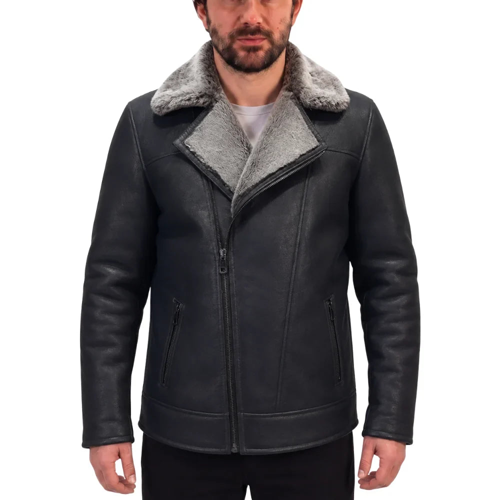 Drake's Black Shearling Car coat