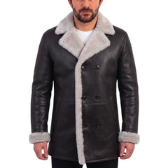 Jozef's 3/4 length brown shearling buttoned coat
