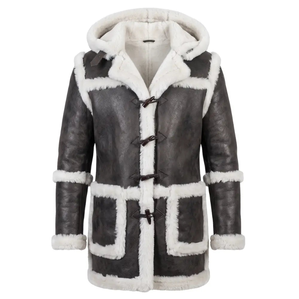 Rayyan's 3/4 length Rancher hooded shearling coat