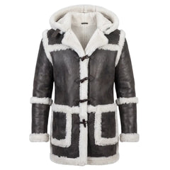 Rayyan's 3/4 length Rancher hooded shearling coat