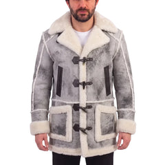 Bret harry distressed grey shearling overcoat