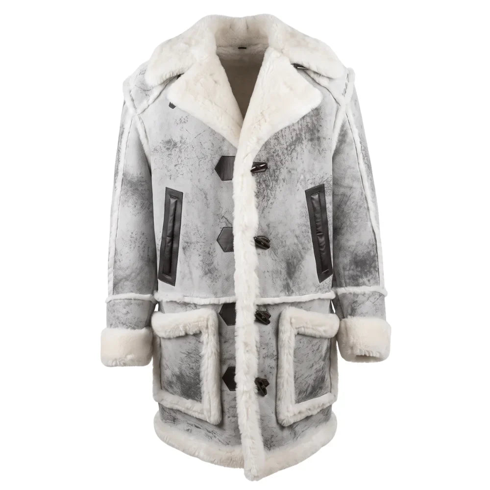 Bret harry distressed grey shearling overcoat