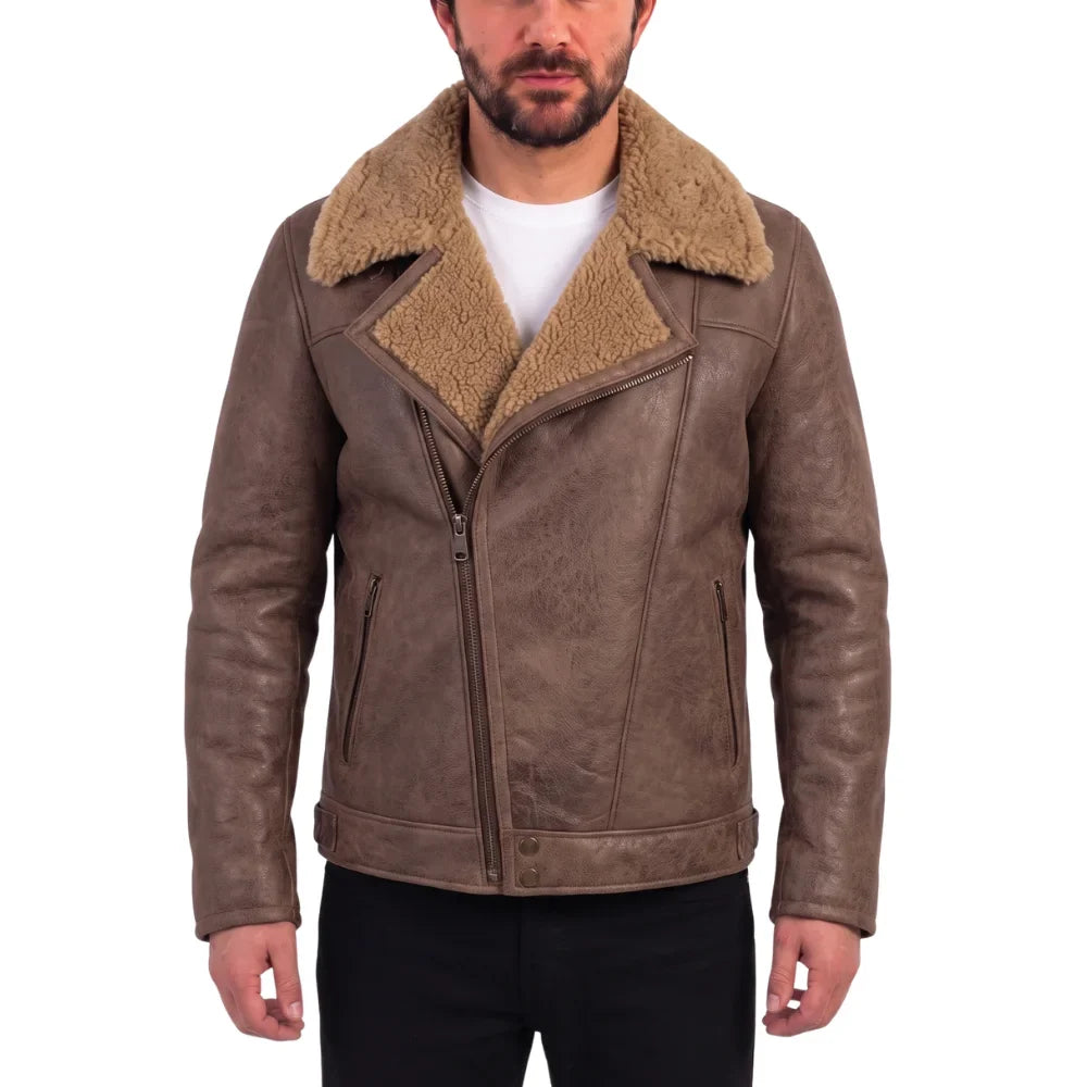 Carter's Brown Shearling Leather Biker Jacket