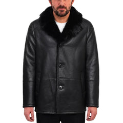 Black shearling trench coat with Toscana fur trim