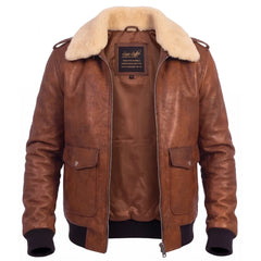 Dominic's bomber style leather jacket with fur collar