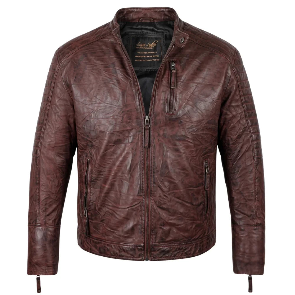 Men's Sal Wrinkled Brown Cafe racer Leather Jacket