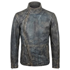 Kwame's vintage style leather jacket with straight collar