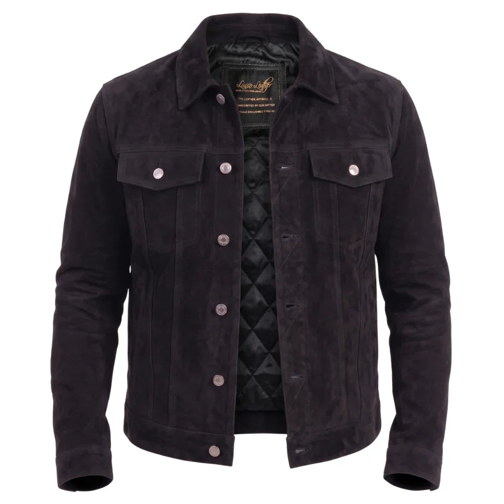 Hart's black suede trucker leather shirt