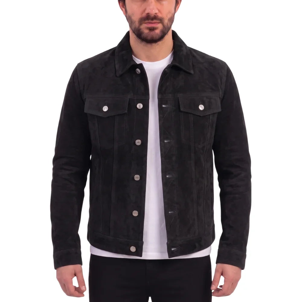 Hart's black suede trucker leather shirt