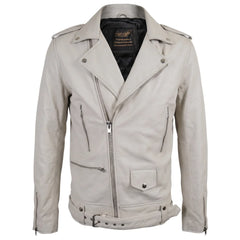 Holman's Cream Belted Leather Biker Jacket