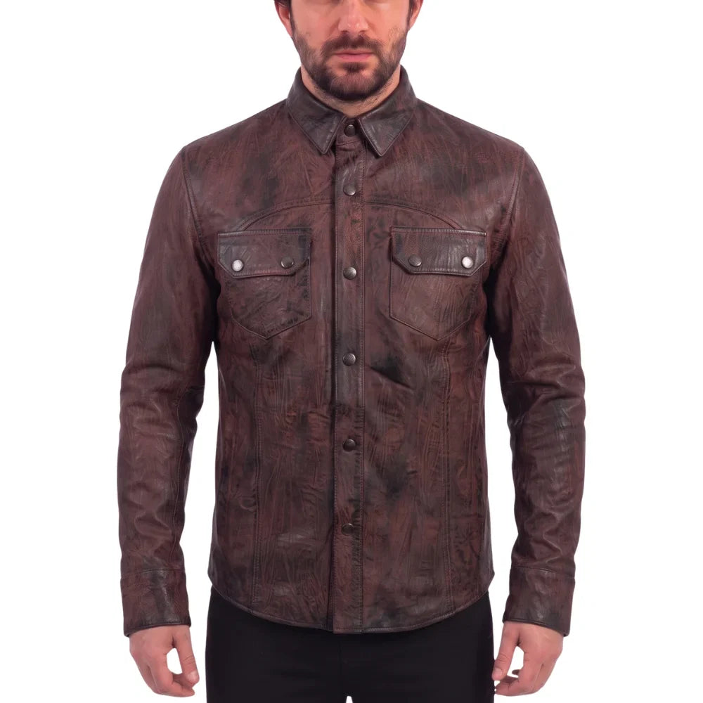Distressed brown Leather Shirt