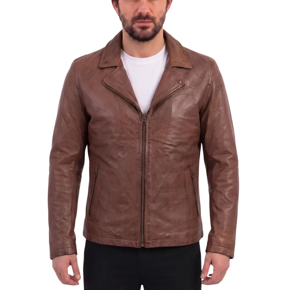 Liam Jackson Dark Cognac Leather Biker Jacket