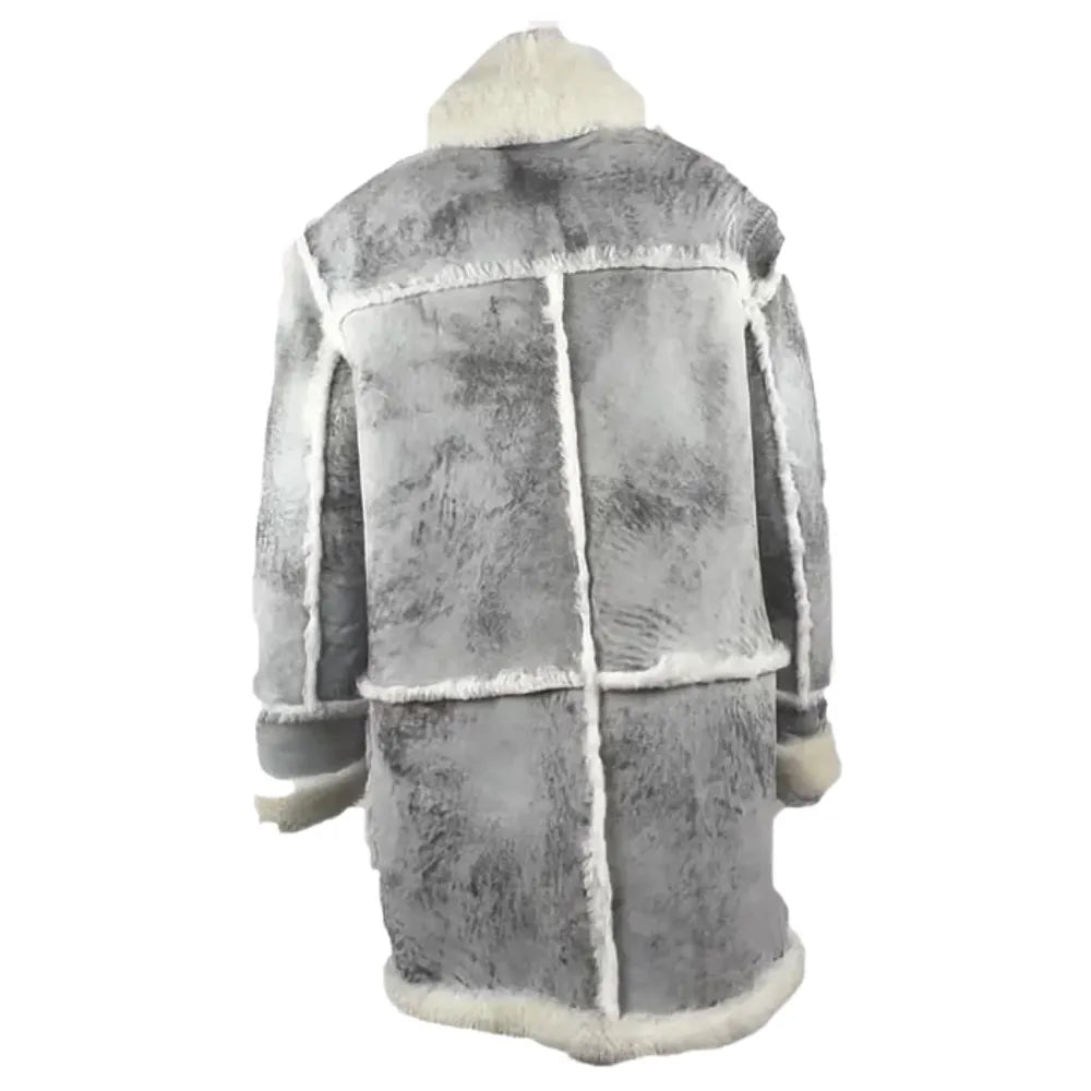 Bret harry distressed grey shearling overcoat