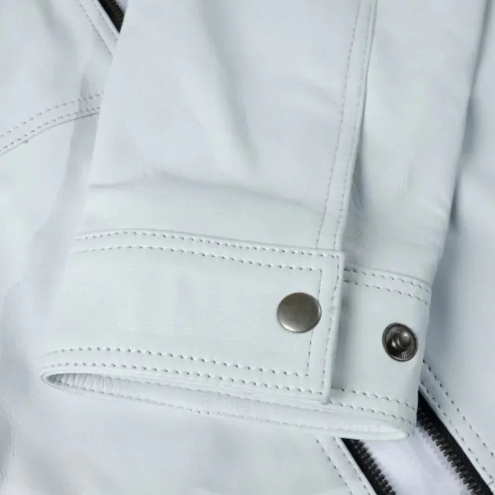 Plain White moto style leather jacket