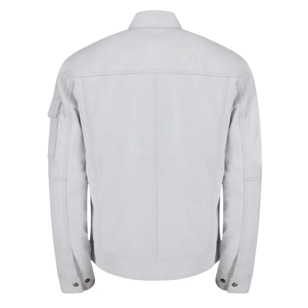 Plain White moto style leather jacket