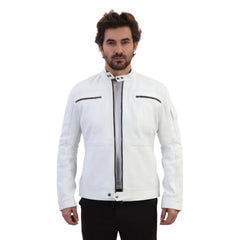 Plain White moto style leather jacket