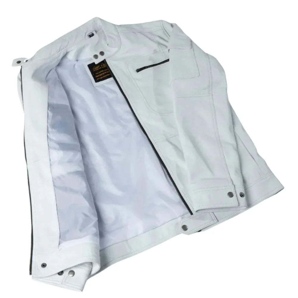 Plain White moto style leather jacket