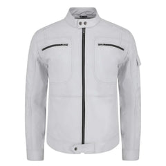 Plain White moto style leather jacket