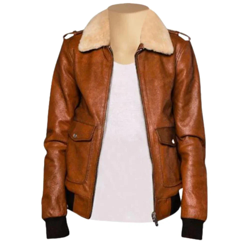 Dominic's bomber style leather jacket with fur collar