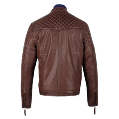 Men's Tawton Brown Leather Jacket with quilted panels