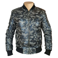 Bomber Grey Camouflage Military print leather jacket