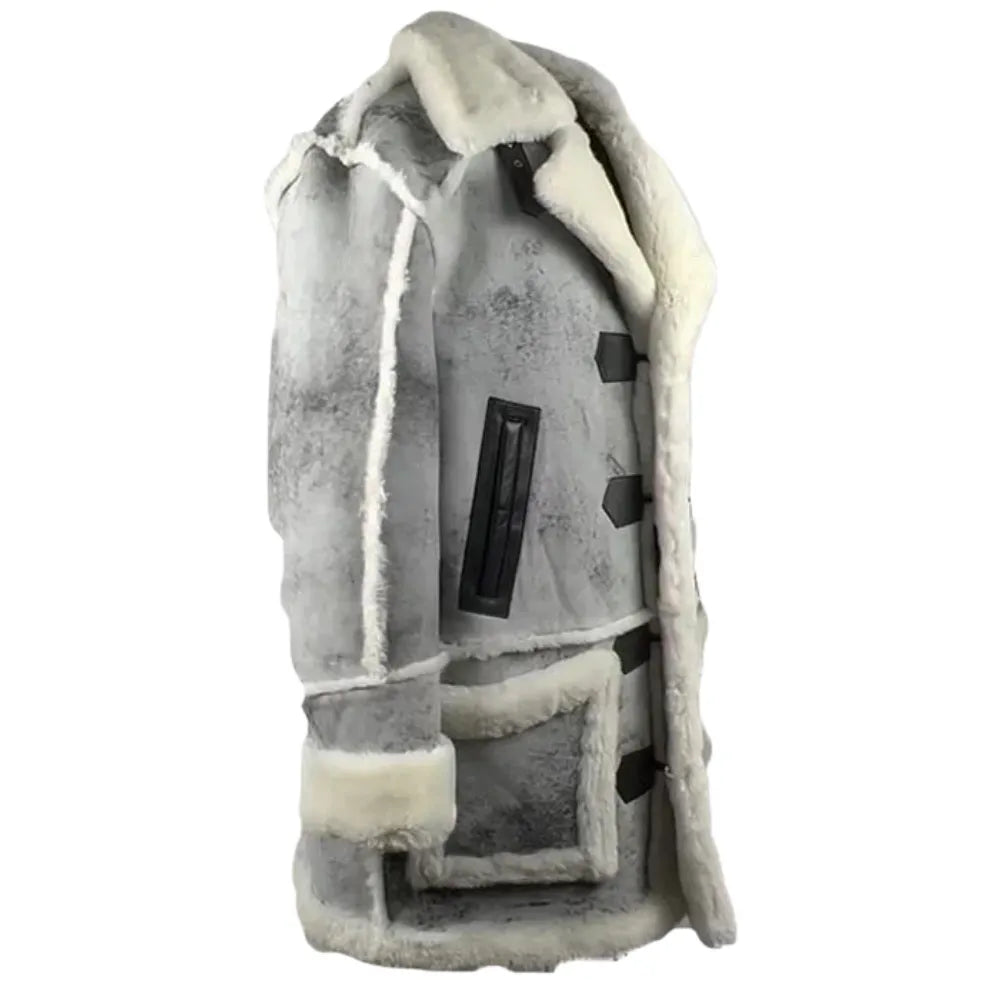 Bret harry distressed grey shearling overcoat
