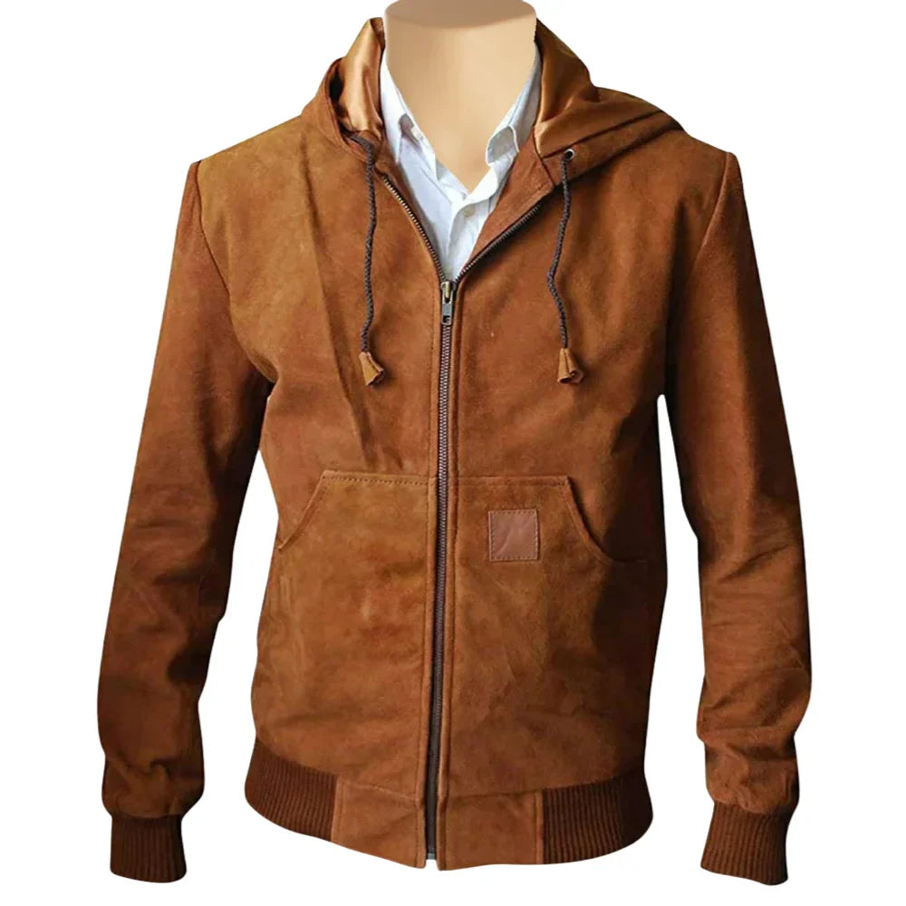Marek Tan suede leather hoodie