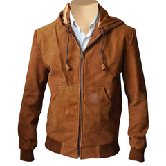 Marek Tan suede leather hoodie