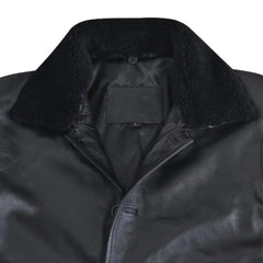 Eric's black leather car coat with fur collar