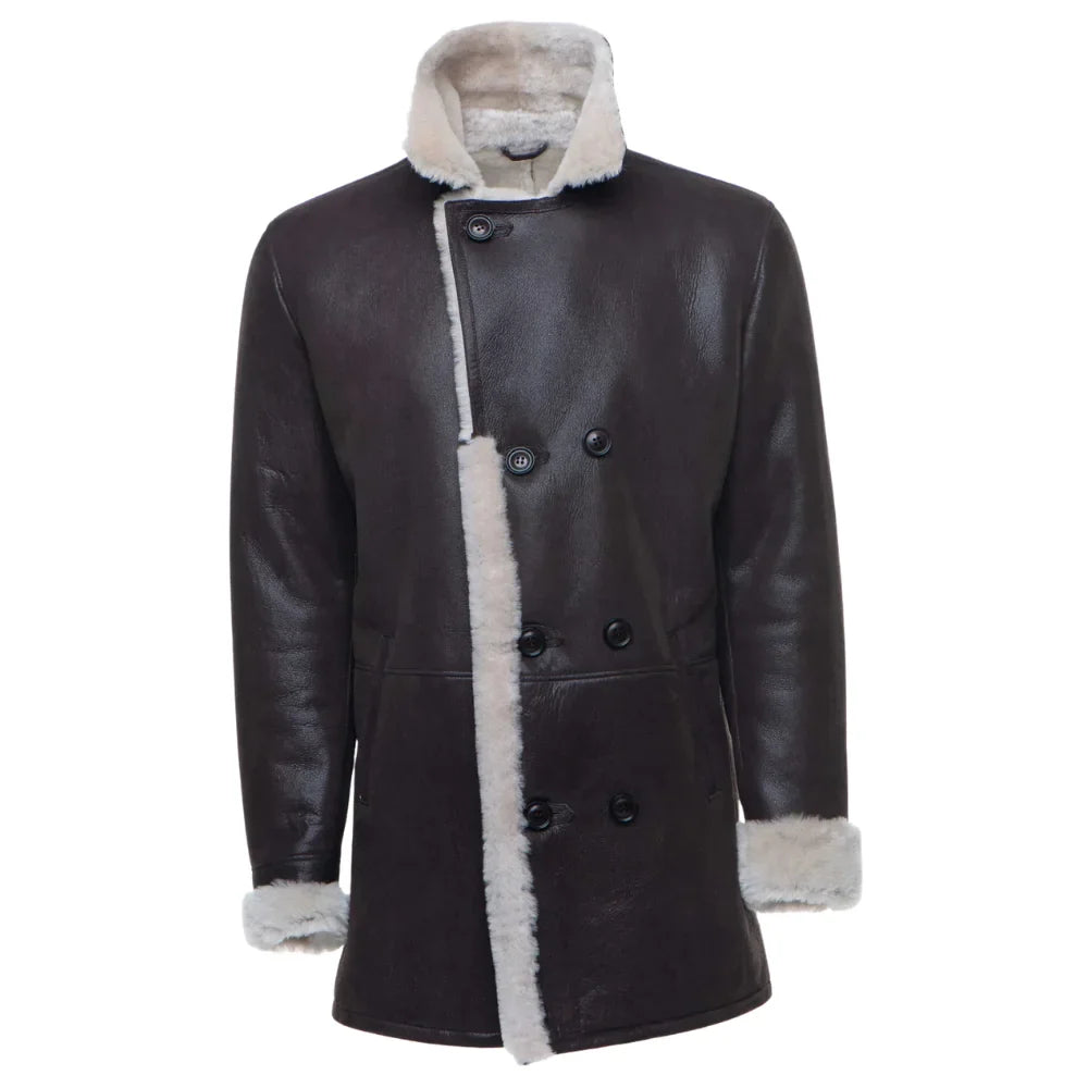 Jozef's 3/4 length brown shearling buttoned coat