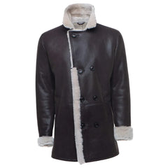 Jozef's 3/4 length brown shearling buttoned coat