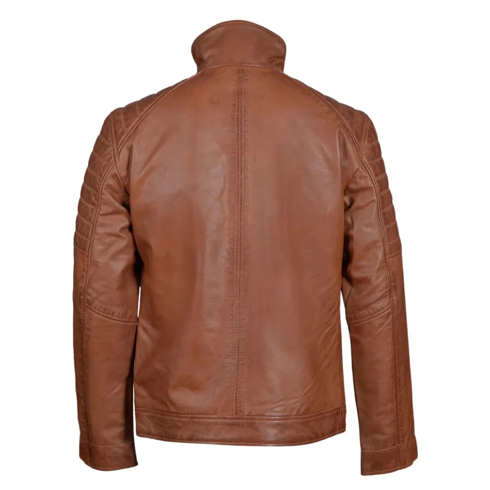 Bogdans brown leather jacket with shoulder and arm patches