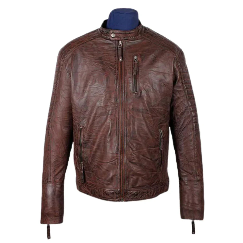Men's Sal Wrinkled Brown Cafe racer Leather Jacket