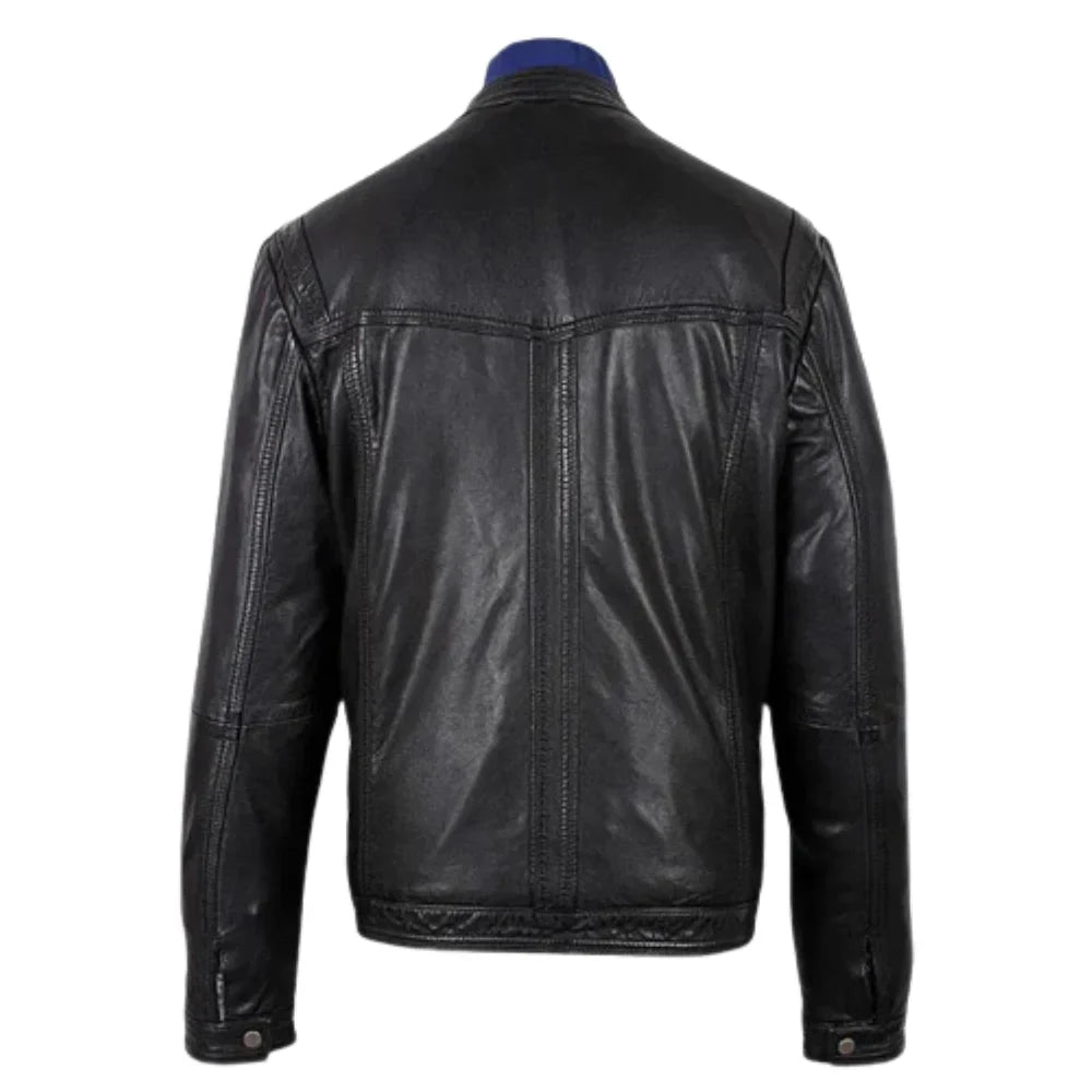 Men's Bonito Black Leather Jacket with flap pockets