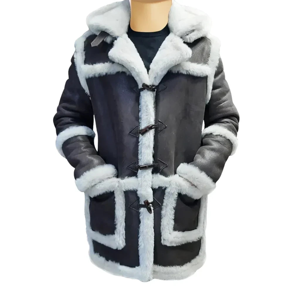 Rayyan's 3/4 length Rancher hooded shearling coat