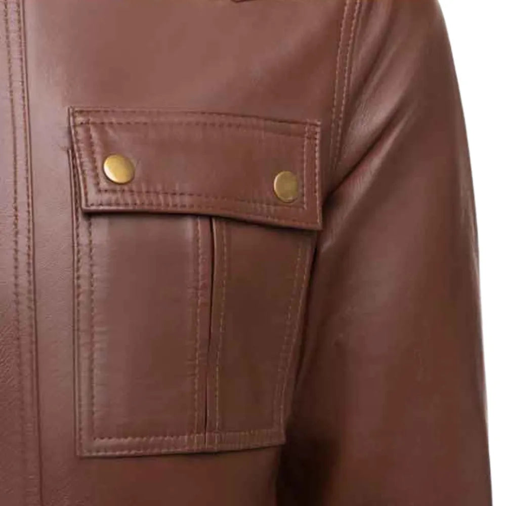 Brown leather jacket with collar belt