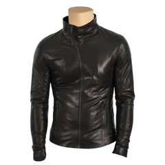 Black leather jacket with high neck pullover