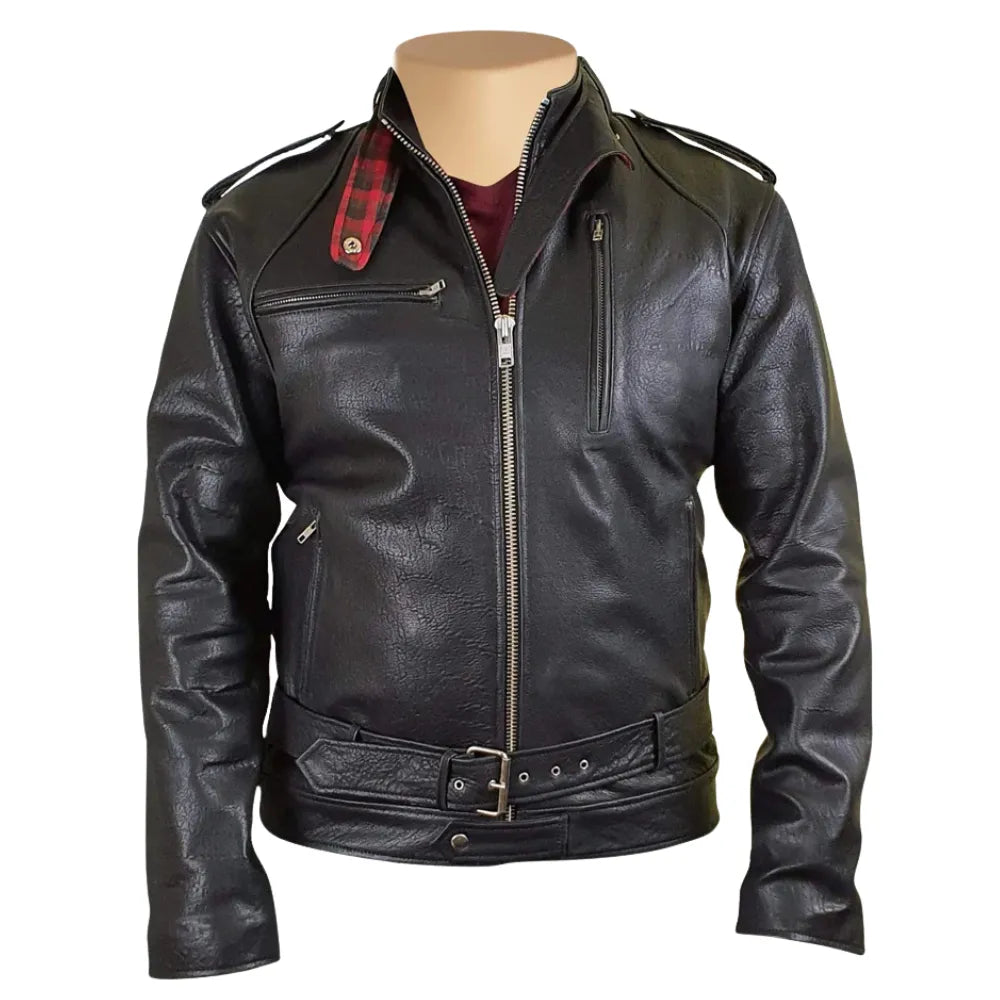 Dalton Bubble Textured moto leather jacket with collar belt