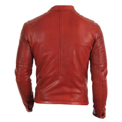 Red moto style jacket with stitching pattern
