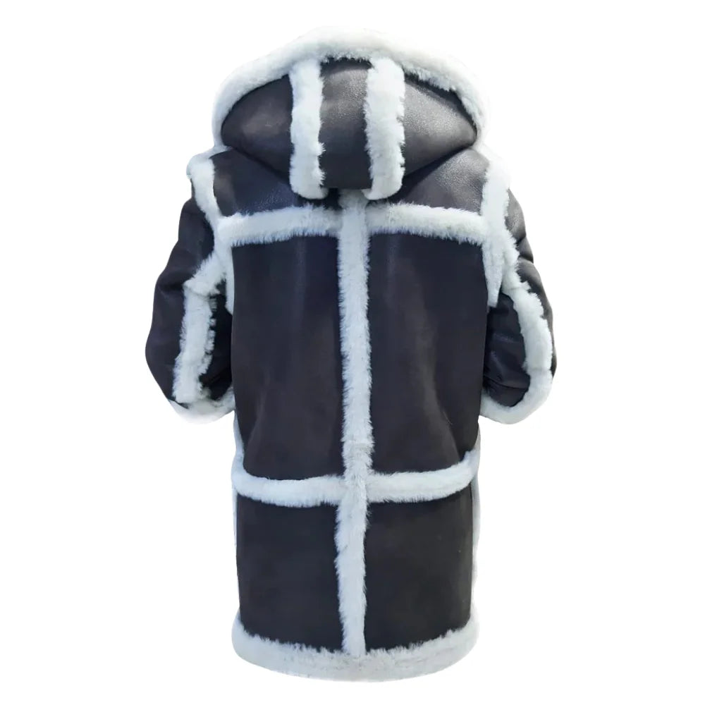 Rayyan's 3/4 length Rancher hooded shearling coat