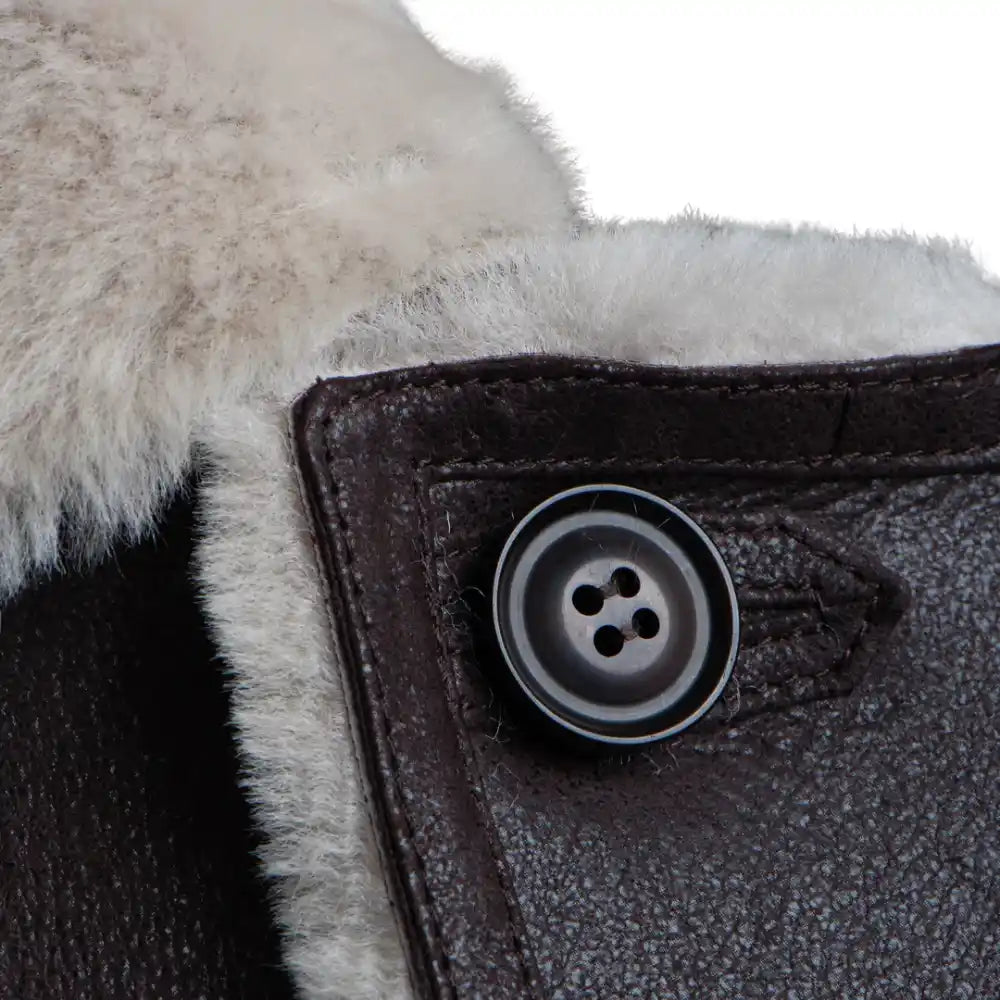 Jozef's 3/4 length brown shearling buttoned coat